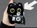 Murcia可爱呆萌抱小鱼大眼黑猫挂件毛绒玩偶情侣包挂件创意小黑猫钥匙扣 实拍图