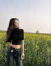 尤克达蒂（yookdd）小高领短袖T恤女春秋半袖打底衫修身显瘦美式辣妹黑色新款基础款 黑色半袖 M 【建议95-105斤】 实拍图