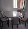 奥利克丝 亮光岩板餐桌椅组合 现代简约实木餐桌可伸缩折叠圆桌吃饭桌子 亮光雪山白-黑白框架轻奢皮椅款 1.35米 一桌六椅【12MM加厚岩板】 实拍图