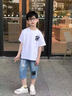 奥布熊童装男童短袖套装夏装2026新款中大儿童衣服夏季洋气男孩酷帅潮 白色 150 (建议身高140-145左右) 实拍图