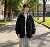 鲁宾克外套男士春秋季潮牌宽松休闲假两件连帽工装夹克美式棒球服上衣服 NJN-152黑色 XL (建议体重125-135斤) 实拍图