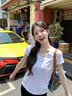 拉夏贝尔（La Chapelle）纯棉V领短袖t恤女款2026夏季小个子印花半袖体恤女正肩修身打底衫 实拍图