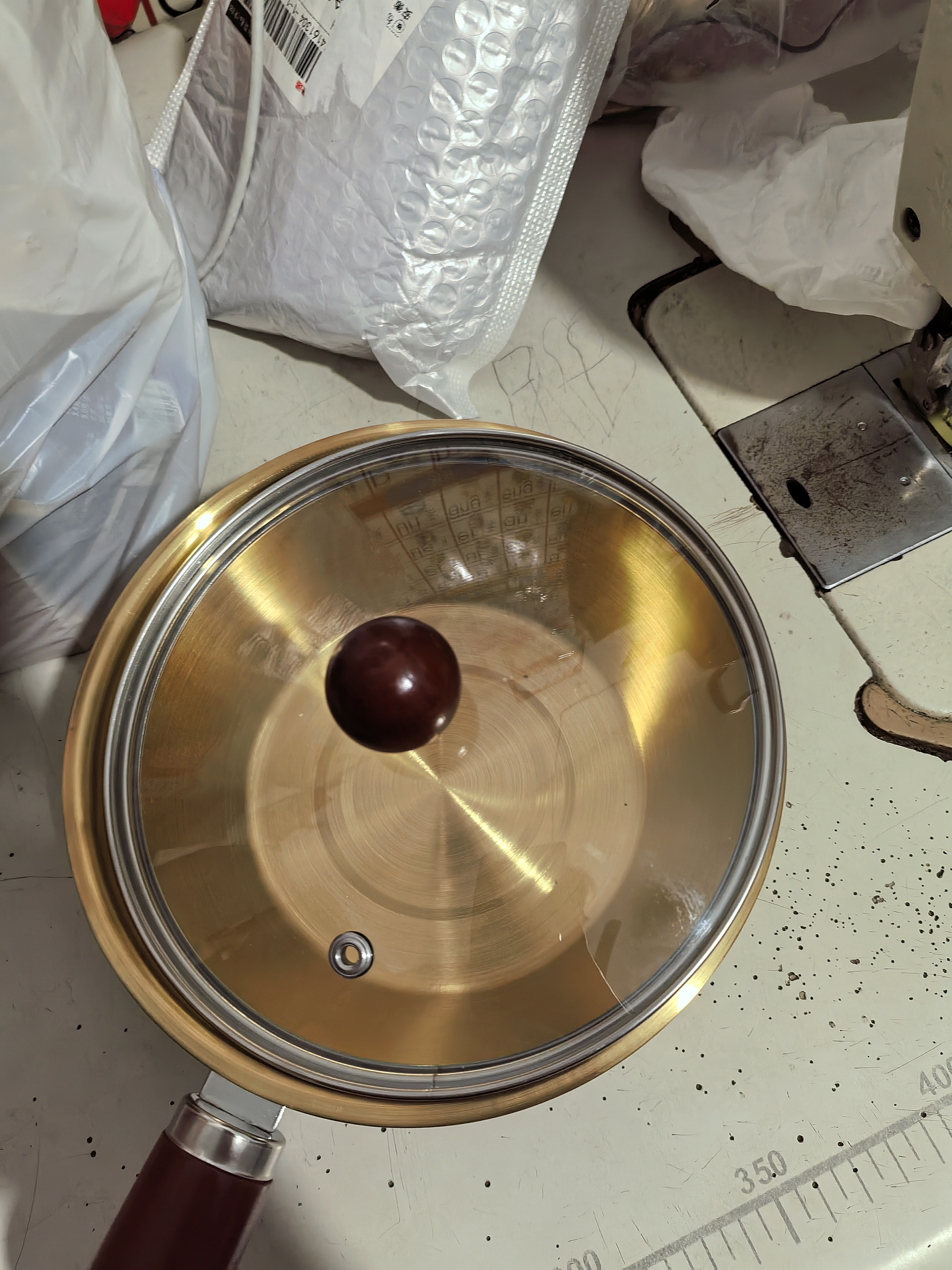 特厚不锈钢平底锅奶锅电磁炉通用不粘锅辅食锅汤锅煮锅蒸锅汤锅 特厚：金色17cm胡桃木锅+盖+木珠 实拍图