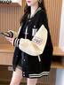 MXQP学院风棒球服外套女2025秋冬新款韩版宽松休闲卫衣百搭撞色上衣潮 黑色 M 【80-110斤】 实拍图