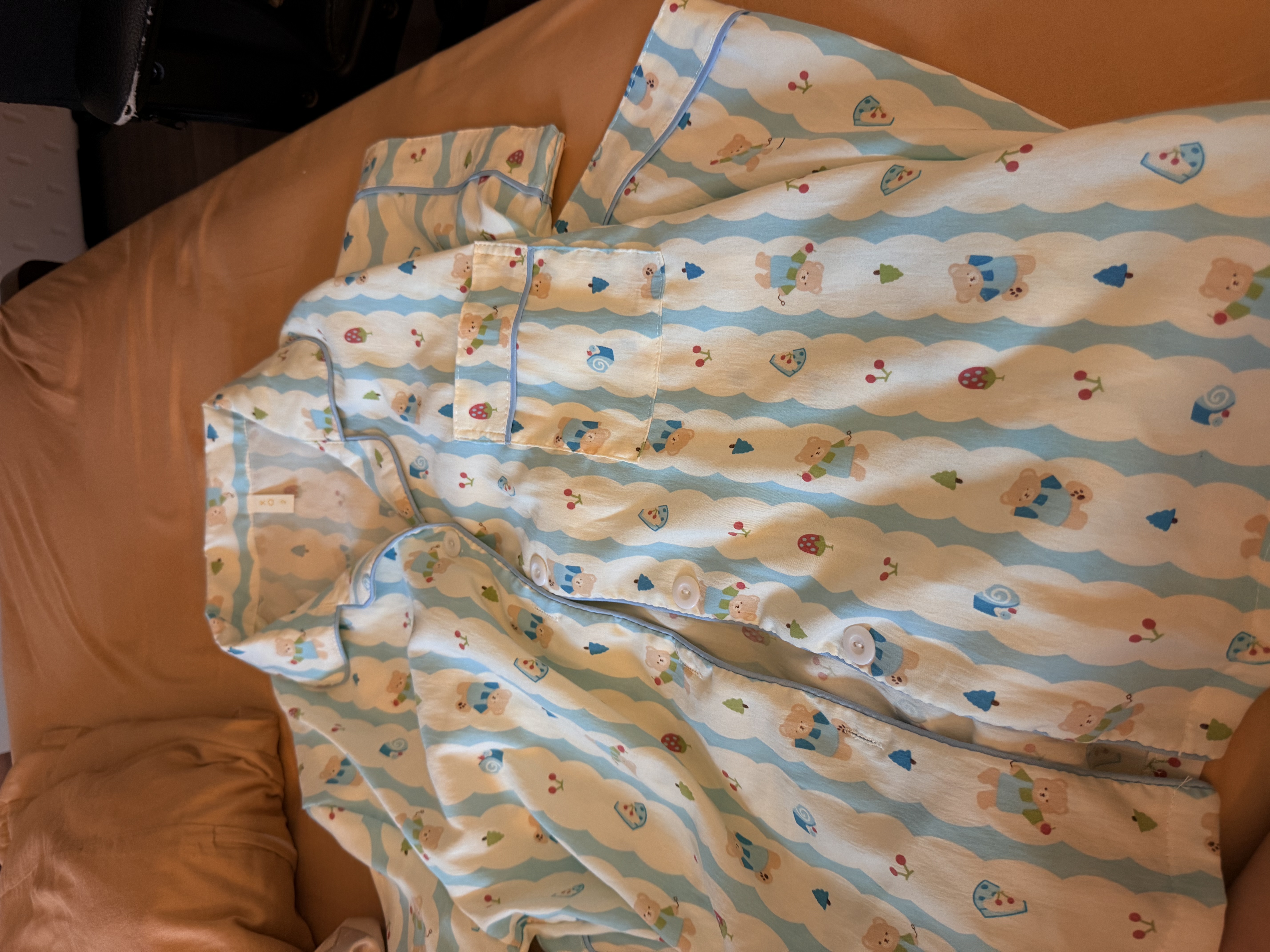 云朵棉短袖睡衣女夏季薄款可爱短裤宽松可外穿家居服套装长袖睡衣 50305云朵棉双短-11蓝色熊 L 实拍图