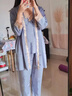 依曼安睡衣女春秋冰丝性感蕾丝五件套薄款吊带睡裙带胸垫夏季女士家居服 银灰五件套 L （95-115）斤 实拍图