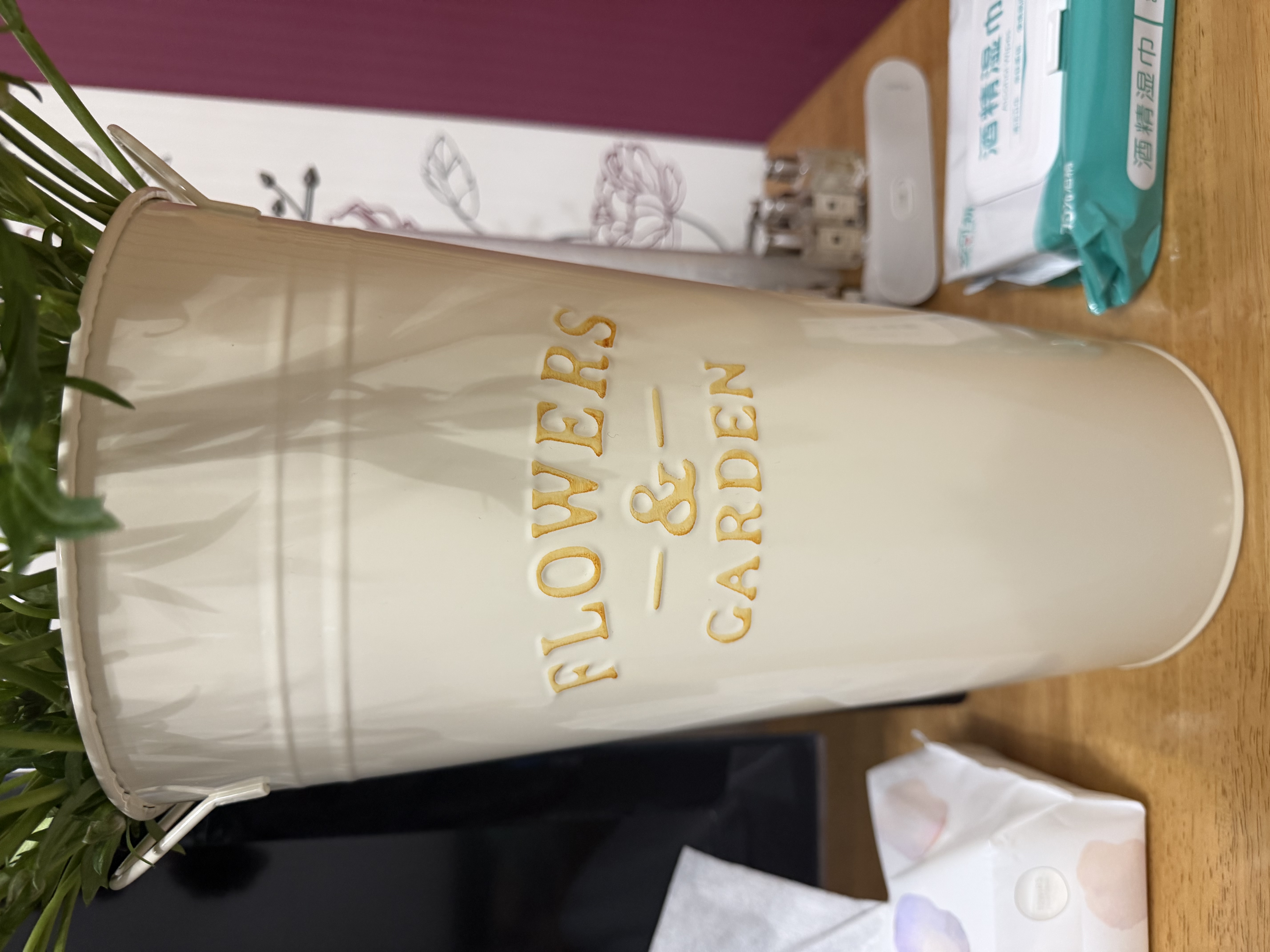 九千谷醒花桶鲜花桶家用花店专用大号仿真花花瓶米色铁艺双耳35cm8082 实拍图