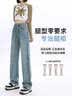 拉夏贝尔复古窄版阔腿牛仔裤女2026新款高腰直筒裤  复古蓝【常规款】 L 实拍图