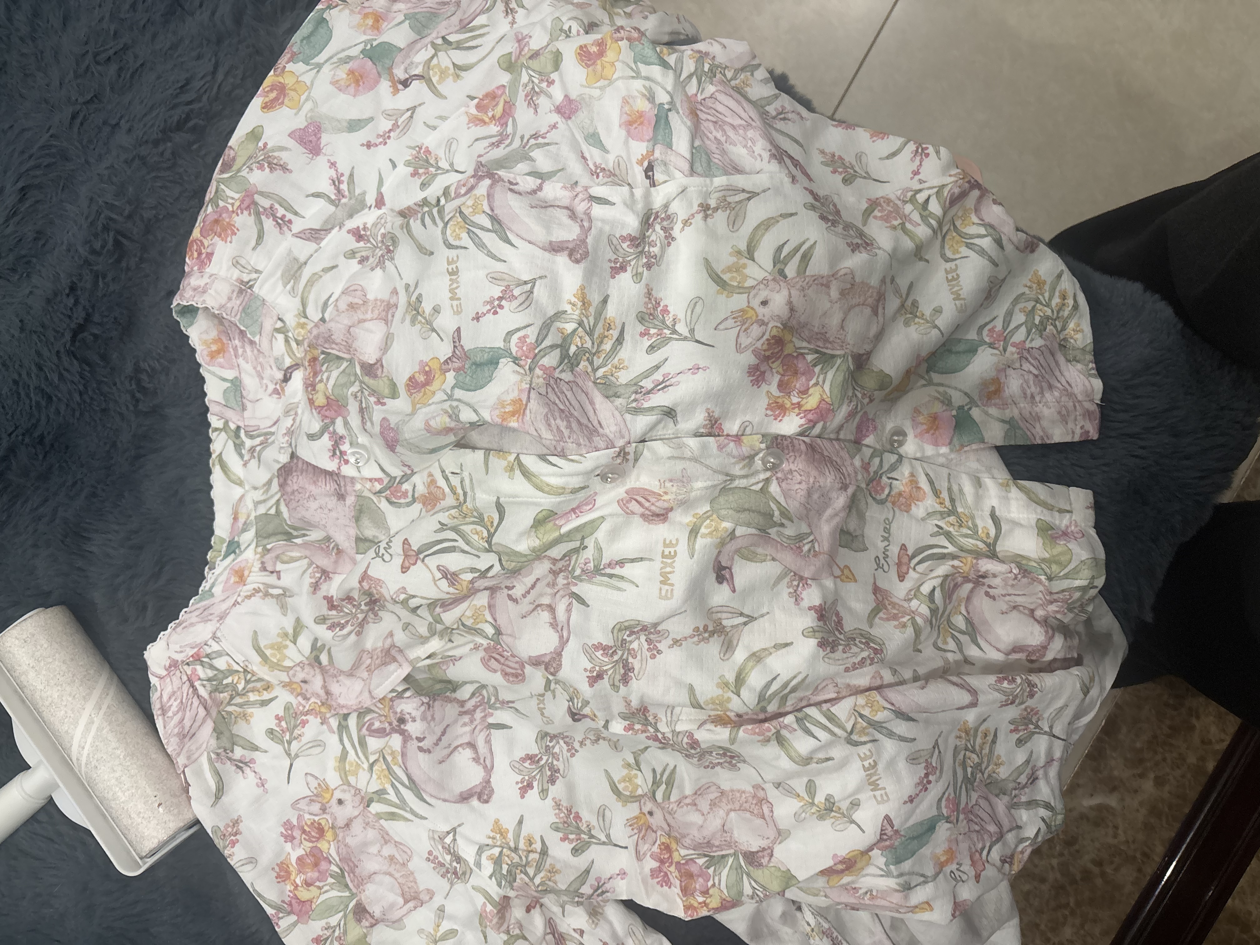 嫚熙（EMXEE）睡衣春夏季孕妇装衣服裤子哺乳待产产后月子服家居服套装弹力丝麻 小公主的花园梦-长袖长裤两件套（含哺乳口） L 实拍图
