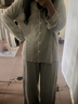 MUJI女式 柔软针织 前开睡衣套装 女士冬季睡衣 烟熏蓝色 L-XL 实拍图