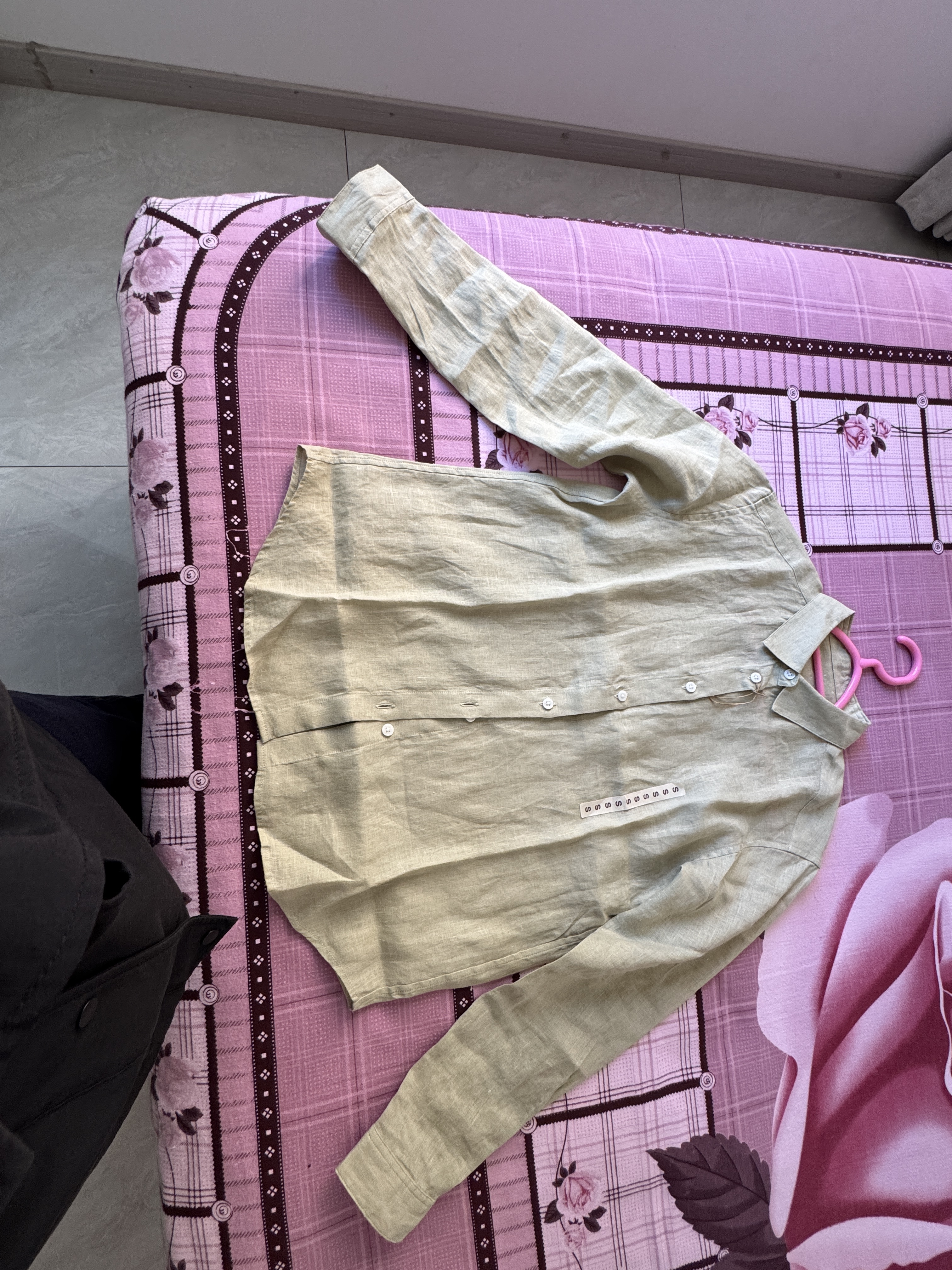 MUJI 女式 汉麻水洗衬衫领长袖衬衫女士女装衬衣外套内搭上衣女款春夏 浅绿色 S （155/80A） 实拍图