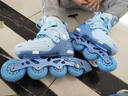 斯威（SWAY）溜冰鞋儿童男女童中小学专业轮滑鞋平花休闲滑冰旱冰鞋成人直排轮 【锁轮款】蓝+一体支架+赛事头盔护具 M (适合6-12岁)日常鞋码32-36 实拍图