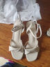 ZHR凉鞋女复古方头不规则交叉绊带女鞋气质增高显瘦粗跟鞋女通勤风夏季 Y516 米色(经典款) 34  实拍图