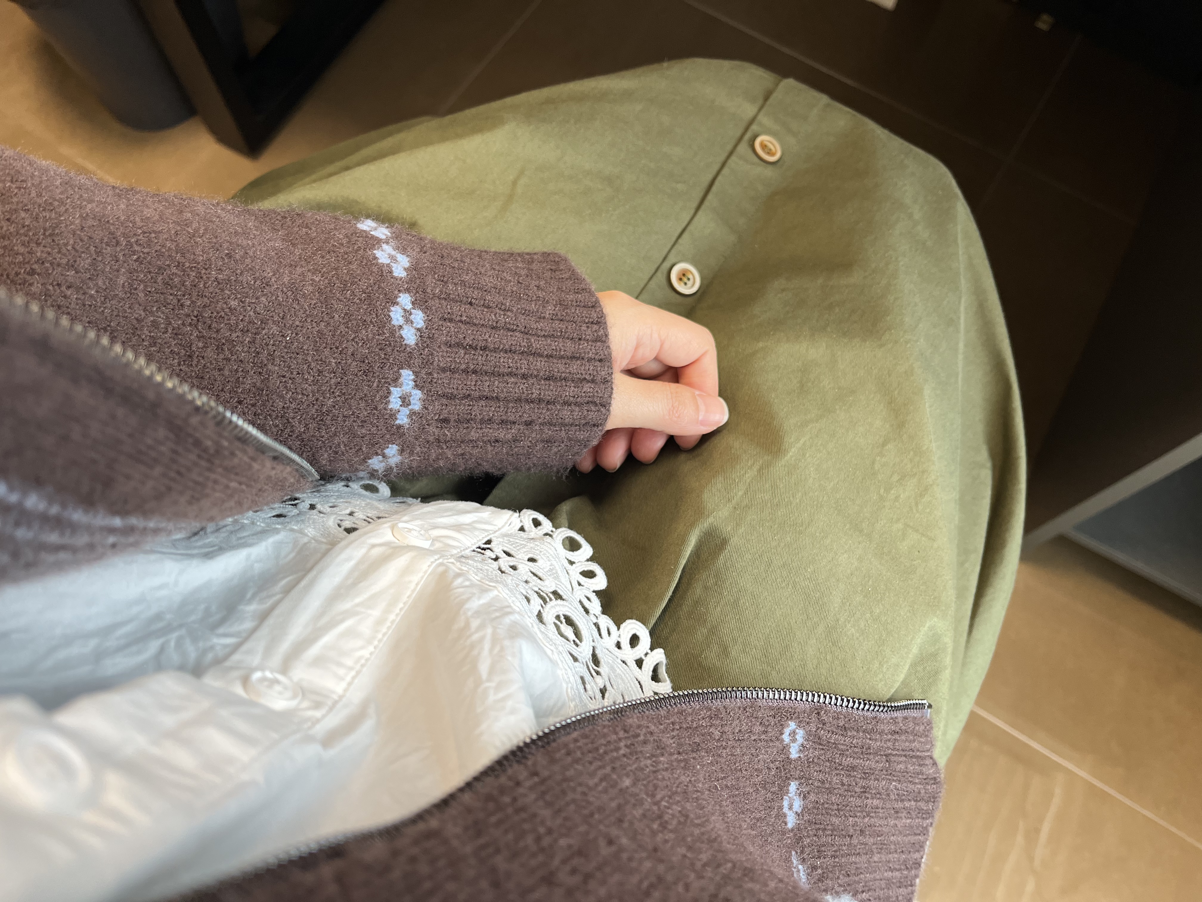 茵曼（INMAN）半身裙女士2026年秋季女装新款复古显瘦通勤中长款纯棉长裙子 茶绿色 -18518192 M 实拍图