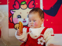 G.duck一周岁礼服女宝宝连衣裙儿童唐装套装中国风秋季裙子婴儿抓周衣服 红色 80 尺码6-12月【75-85cm】 实拍图