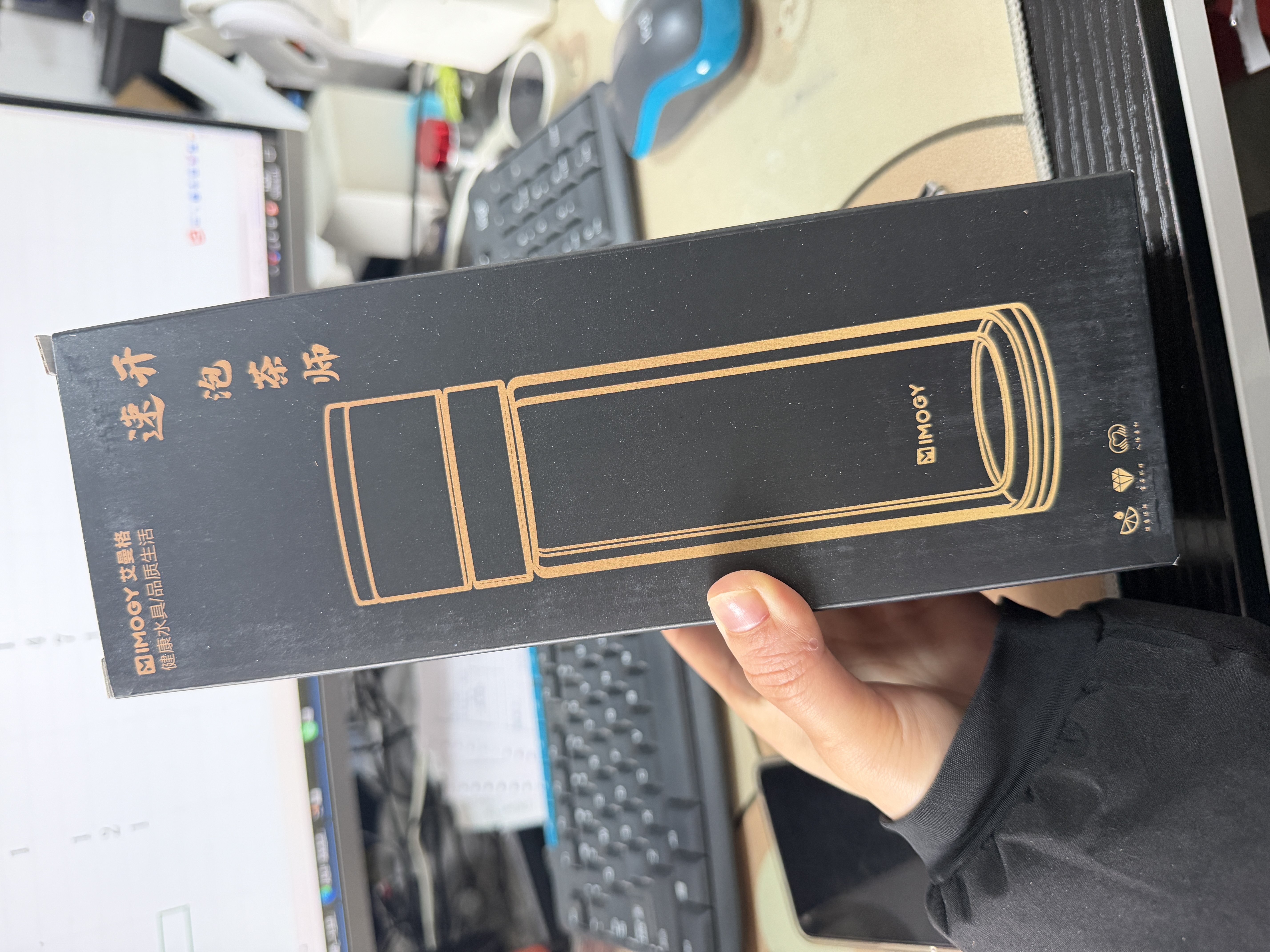 艾曼格（IMOGY）保温杯一键开盖男士开车载双层茶水分离速开杯子闷泡茶焖茶玻璃杯 实拍图
