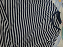 德玛纳【裸感体验】夏季撞色圆领条纹打底衫落肩宽松小个子气质女式t恤 实拍图