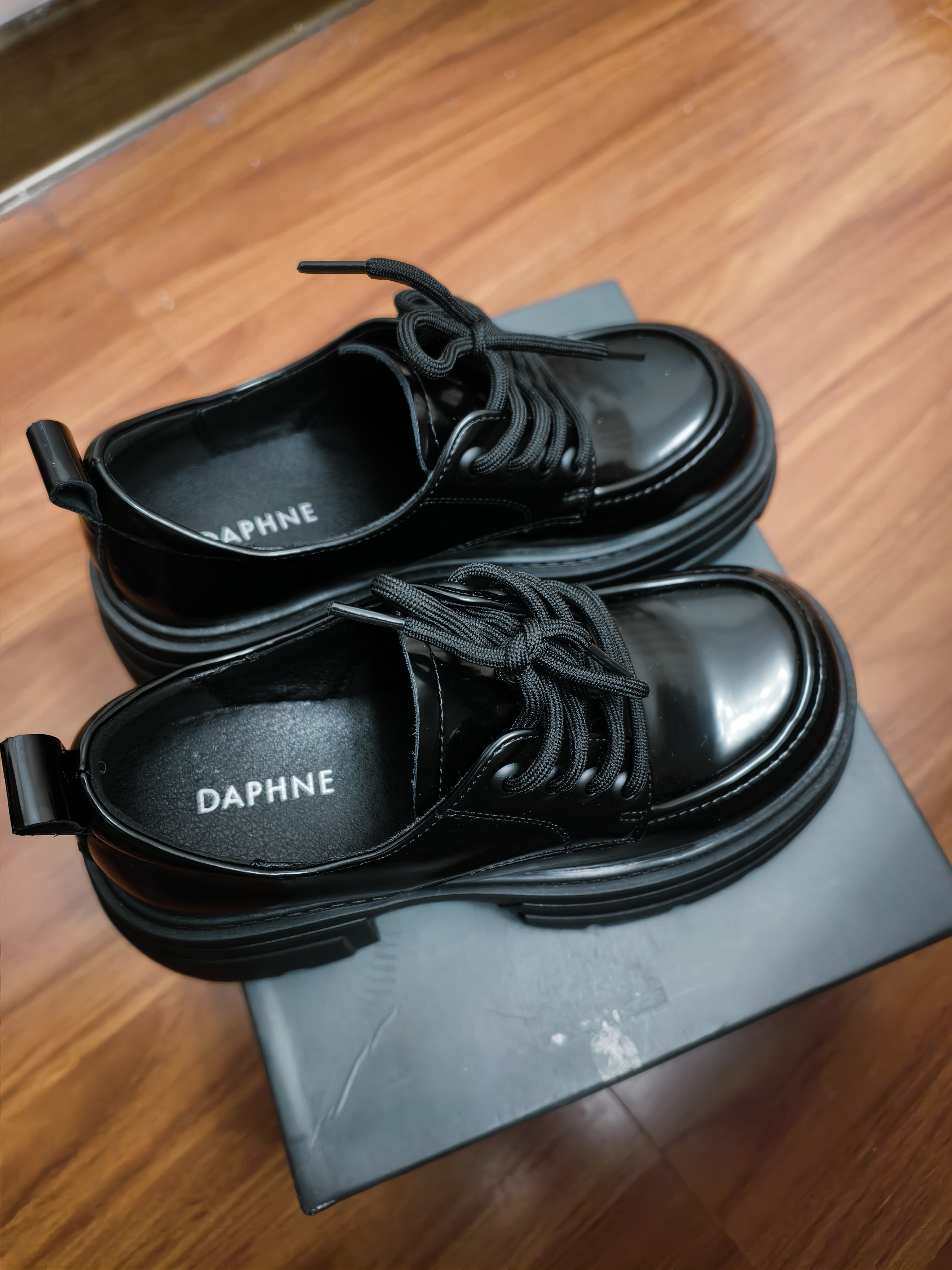 DAPHNE达芙妮达芙妮黑色小皮鞋女2026新款夏季厚底百搭英伦风复古布洛克牛津鞋 实拍图