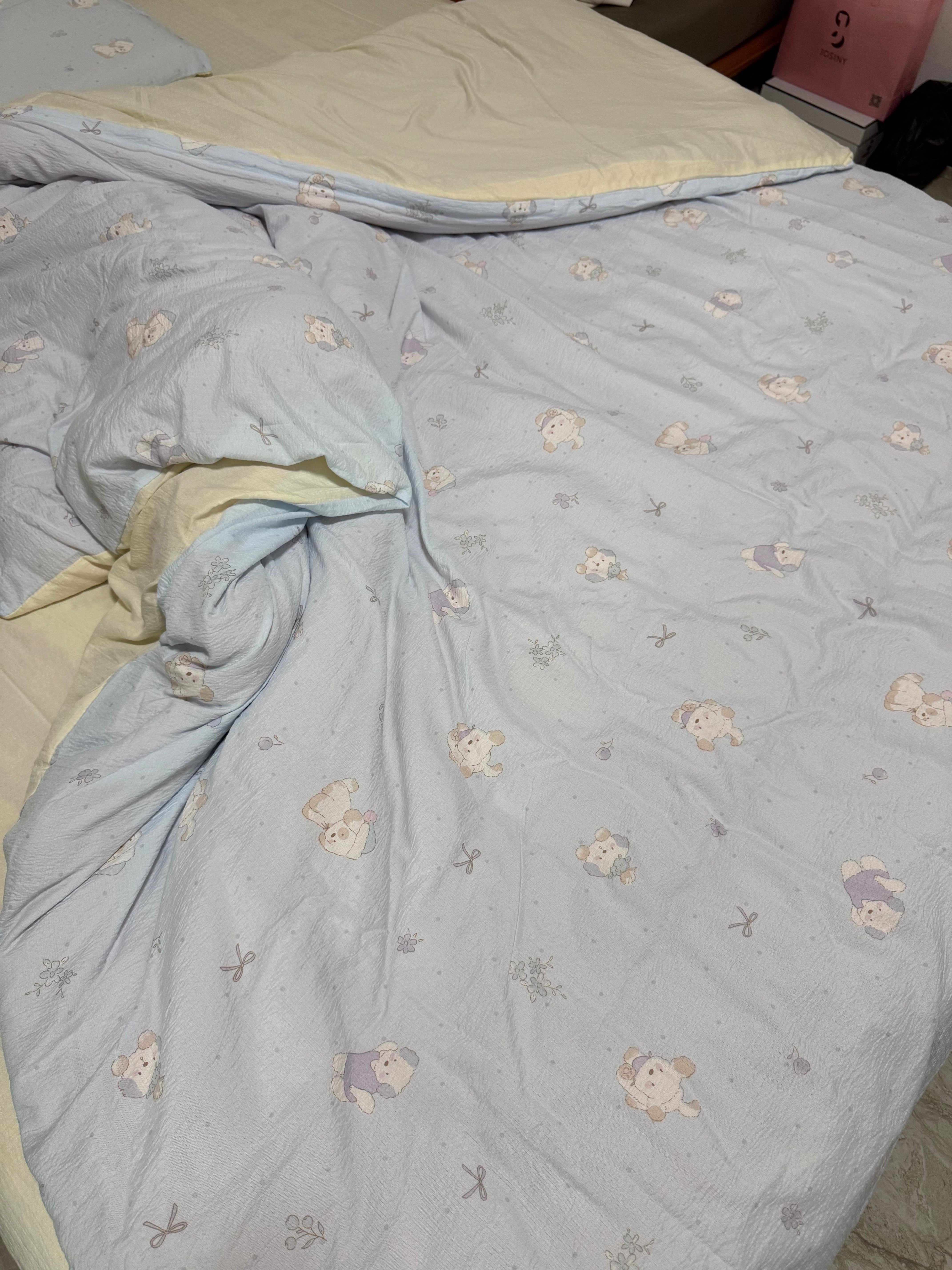 浪莎双层纱床上四件套四季通用可裸睡被套180x220cm床单被罩单人床品3 蓝蓝小奶狗【双层纱面料 柔软亲肤】 1.8m 床单款 四件套-被套180x220cm 实拍图