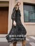香影黑色碎花连衣裙女2026秋季新款长裙法式优雅雪纺v领长袖裙子 黑色 L 165/88A/110-125斤 实拍图