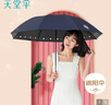 天堂伞 防紫外线阳伞三折 遮阳伞黑胶防晒伞蜜桃图案晴雨伞 藏青 实拍图