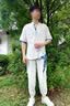 罗蒙（ROMON）男士夏季冰丝短袖t恤薄款唐装中国风套装时尚民族衣服休闲汉服男 012白色翻领【开衫+七分裤】 XL (135-150斤) 实拍图