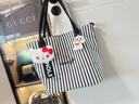 鹏境2025新款帆布手提单肩包包女时尚条纹情人节购物袋休闲通勤托特包 飘带条纹【经典黑】 实拍图