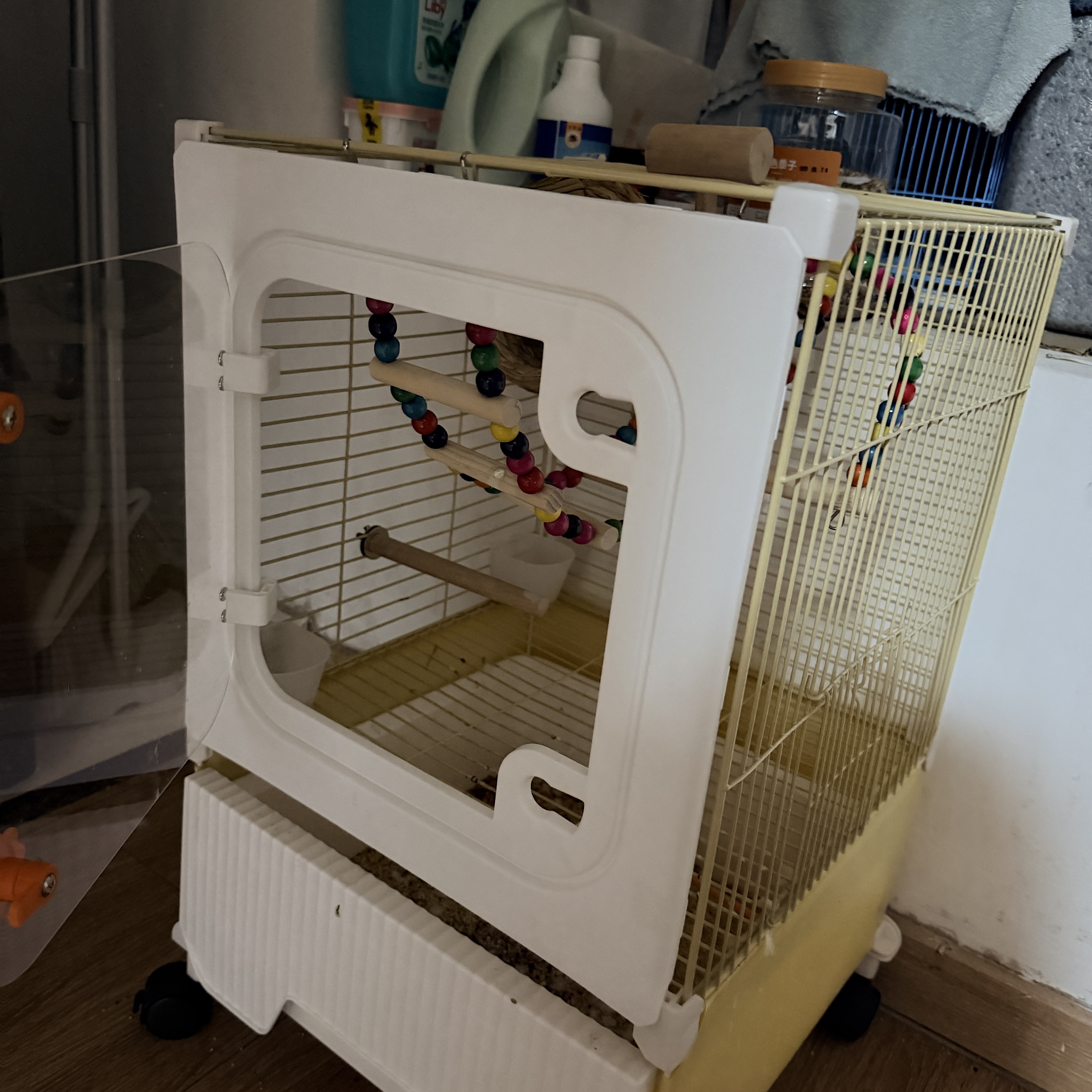 宠趣汇鸟笼易清理鹦鹉可用鸟笼八哥大号透明豪华鸟笼别墅家用造景 小号36*36*60-一层一室-大抽屉 玩乐10件套：基础+秋千+云梯+鸟窝 实拍图