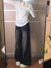 棉致黑灰色阔腿牛仔裤女夏季新款高腰薄款宽松显瘦梨形身材休闲直筒裤 S7030黑灰色【高品质】 L 110-120斤 晒单实拍图