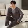 金芝斕加肥加大码睡衣男秋冬季莫代尔长袖睡裤套装300斤胖子宽松家居服 莫代尔-蓝色竖条 4XL 【建议220-260斤】 实拍图