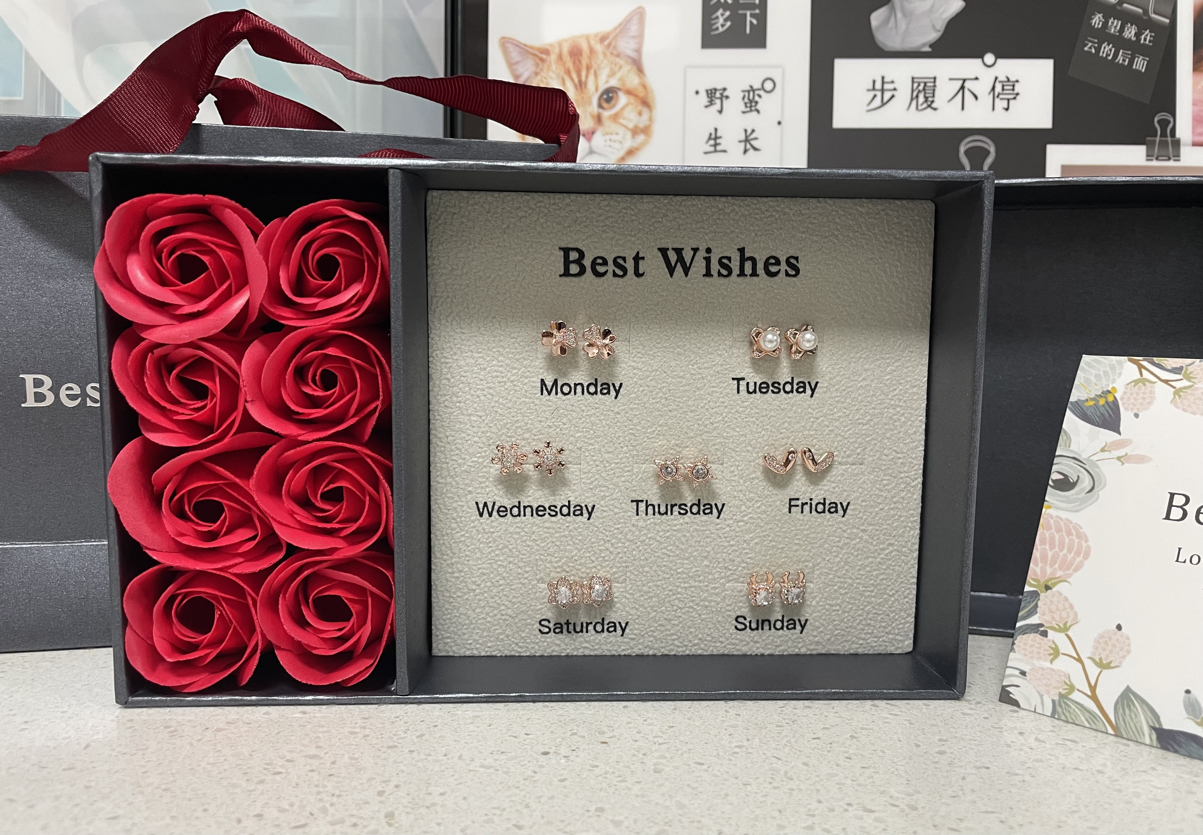 京东鲜花耳钉银针高端礼盒永生花生日礼物女士送女友闺蜜同学老师实用七夕 实拍图