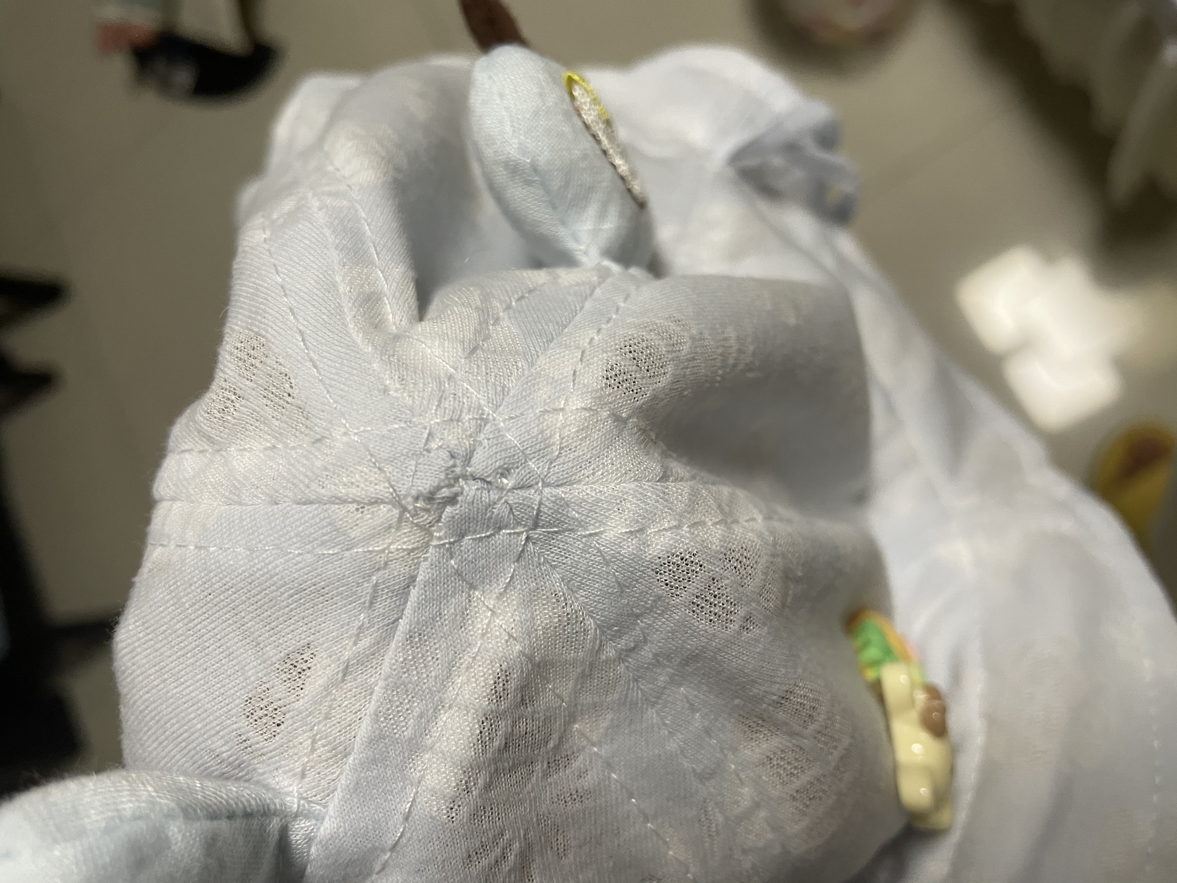 婴儿帽子无骨可爱渔夫帽春秋宝宝a类抽绳帽小头围防晒薄款遮阳帽 菠萝兔子-蓝色 建议3-24个月/头围42-48cm 实拍图