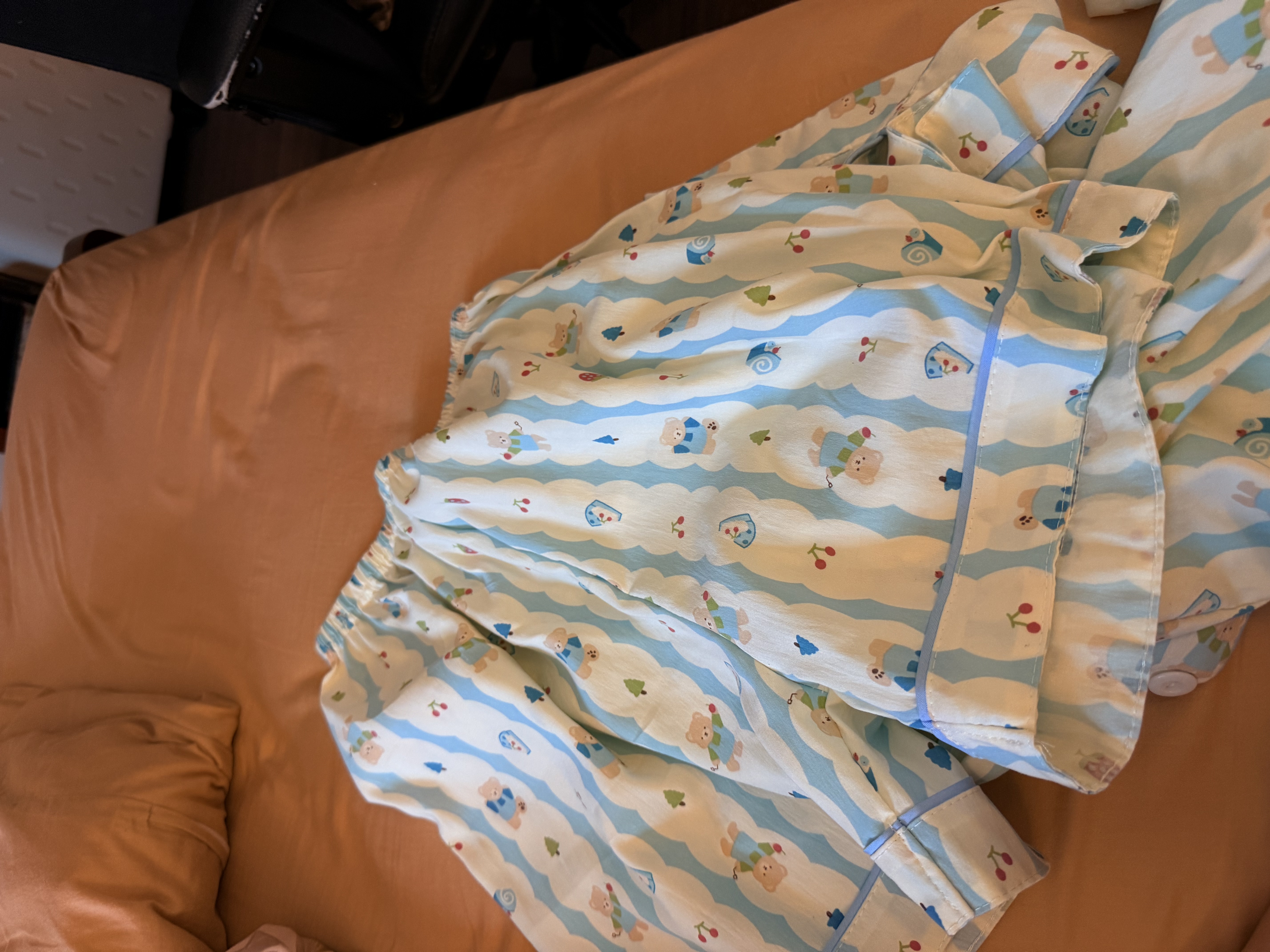 云朵棉短袖睡衣女夏季薄款可爱短裤宽松可外穿家居服套装长袖睡衣 50305云朵棉双短-11蓝色熊 L 实拍图