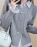唐狮（TonLion）2025秋冬梭织拼接翻领双排扣假两件女士开衫毛衣 实拍图