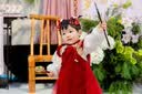 G.duck一周岁礼服女宝宝连衣裙儿童唐装套装中国风秋季裙子婴儿抓周衣服 红色 80 尺码6-12月【75-85cm】 实拍图