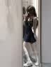 哈鲁迪吊带碎花连衣裙女2026夏季新款法式复古辣妹包臀短裙小个子气质 藏青色 L （100-120斤）【吊带+开衫】 实拍图