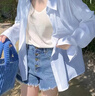 真维斯（Jeanswest）衬衫女装2026春夏新款美拉蓝穿搭夏季薄款微透衬衣女士长袖外套女 蓝色 纯色 M 【亲肤面料 柔软舒适】 实拍图