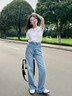 拉夏贝尔阔腿牛仔裤女春夏薄款天丝高腰显瘦直筒裤 浅蓝色【加长款】 M 实拍图