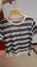 香影流苏条纹黑色t恤女短袖2026夏装新款宽松休闲风正肩圆领上衣 黑色 S 155/80A/85-95斤 实拍图