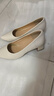 意尔康女鞋粗跟时装鞋浅口套脚高跟鞋工作女单鞋春秋 26905W米白37 实拍图