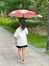 七麦麦全自动三折雨伞学生儿童晴雨伞环扣手柄可挂书包圆角防戳红色 实拍图