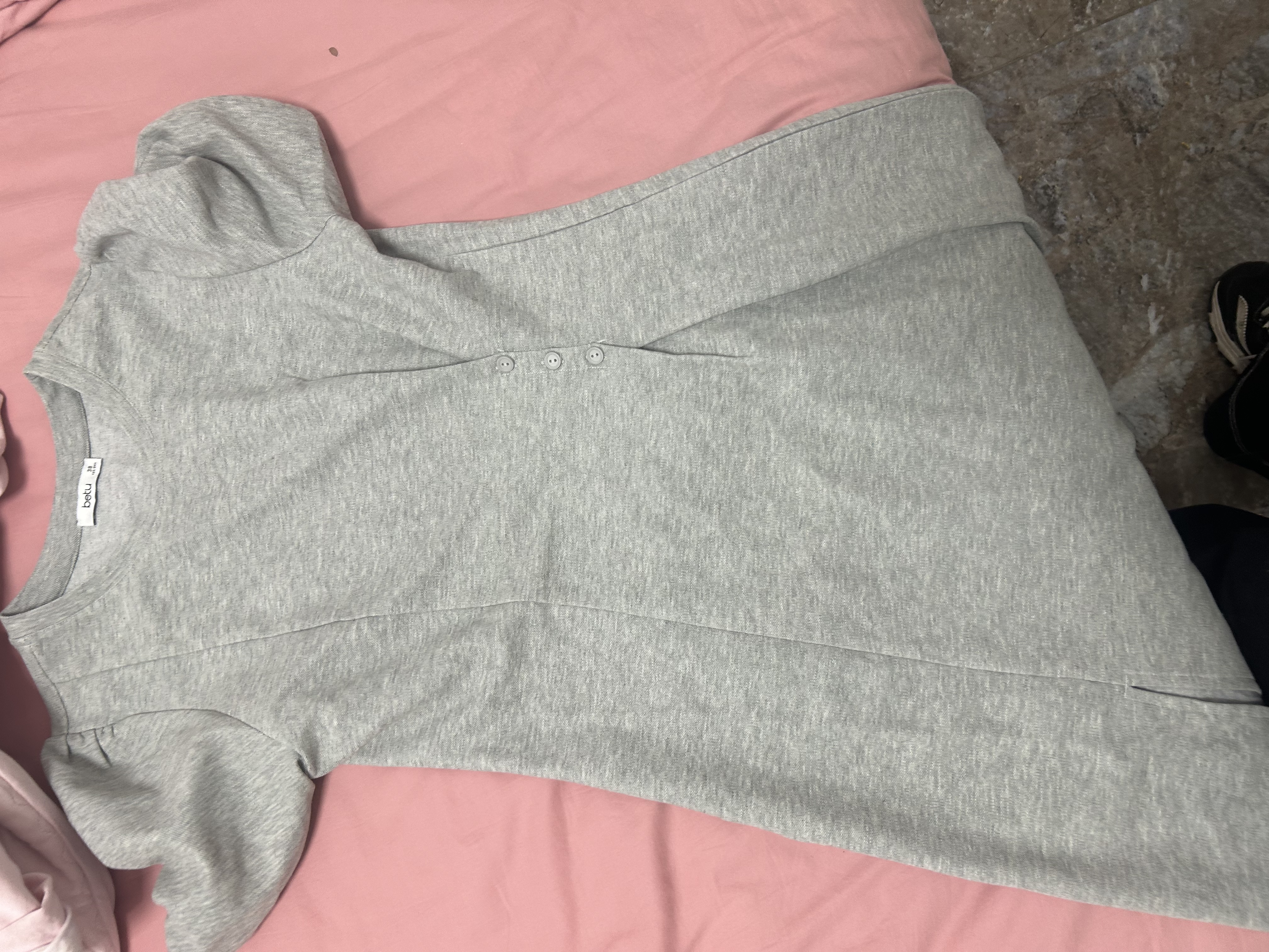 百图betu女装夏季新款连衣裙自然瘦腰泡泡袖短袖连衣裙女2304T90 灰色 M 实拍图