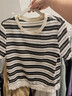 香影流苏条纹黑色t恤女短袖2026夏装新款宽松休闲风正肩圆领上衣 黑色 XL 170/92A/125-140斤 实拍图