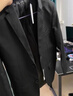 罗蒙（ROMON）西服套装男士小西装外套职业正装修身休闲伴郎服 黑色3XL 实拍图