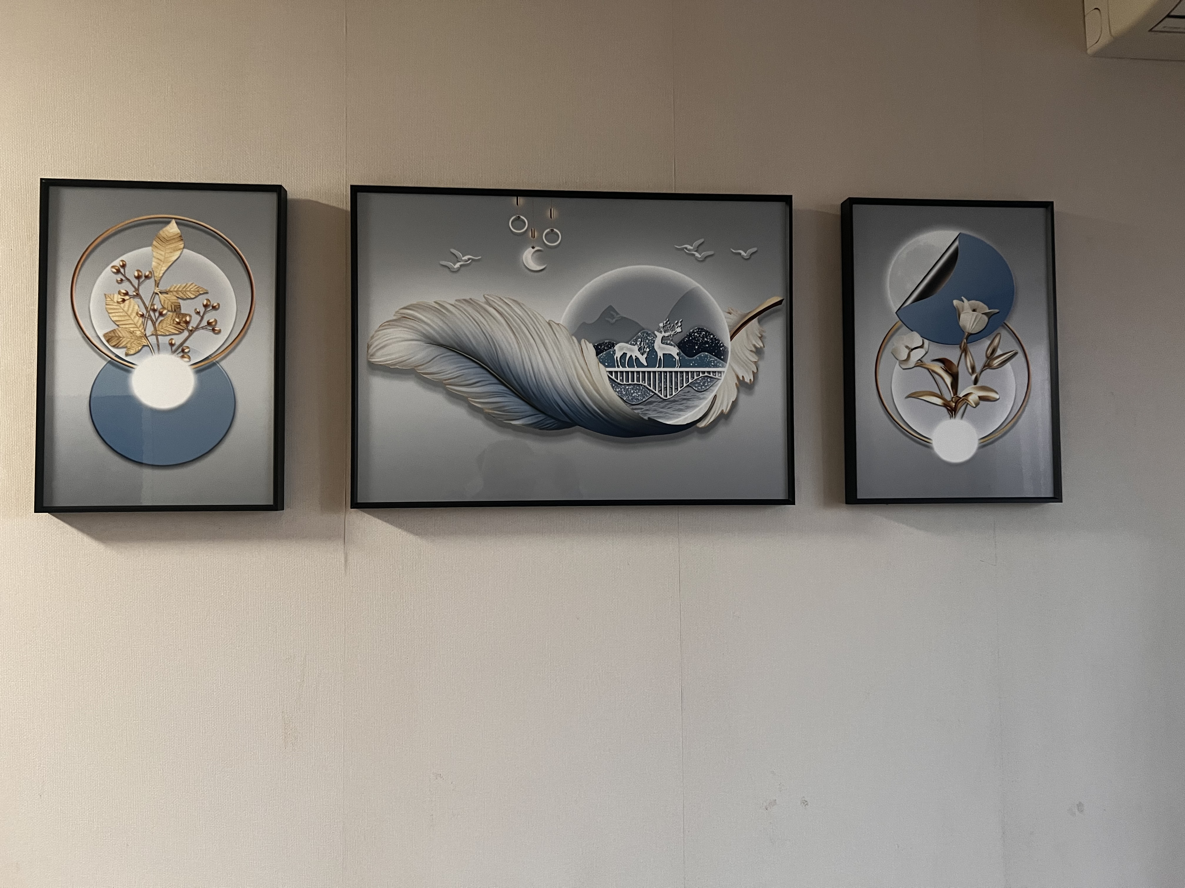 诗六艺家饰客厅装饰画北欧现代简约沙发背景墙挂画三联画大气轻奢壁画晶瓷画 前程似锦（铝合金外框） 晶瓷画左右35*50+中间70*50亮面 实拍图