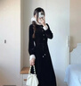 香影赫本风黑色仿丝绒连衣裙女2026秋季新款木耳边拼接法式收腰裙 黑色 M 160/84A/95-110斤 实拍图