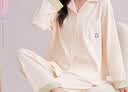 都市丽人睡衣女100%纯棉开衫可外穿春夏休闲全棉睡裤女士家居服套装米色XL 实拍图