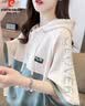 皮尔卡丹（pierre cardin）连帽设计感短袖t恤女夏装2026新款宽松大码撞色小个子短款上衣服 绿色 L (适合111-130斤) 实拍图