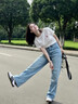拉夏贝尔阔腿牛仔裤女春夏薄款天丝高腰显瘦直筒裤 浅蓝色【加长款】 M 实拍图