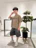 男童夏装2026新款夏季短袖中大儿童男孩薄款痞帅气休闲时尚套装 灰绿色套装 140 实拍图